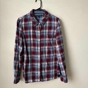 Tommy Hilfiger Women’s Button Down Plaid Shirt - Burgundy and Blue size large